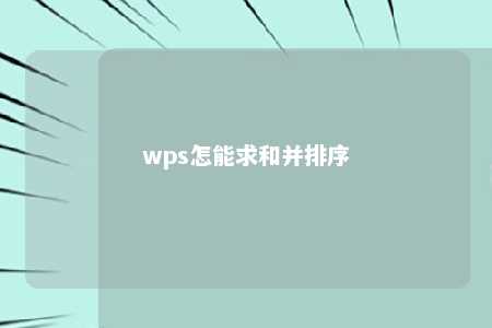 wps怎能求和并排序 