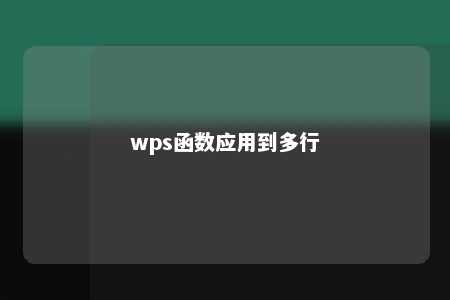 wps函数应用到多行