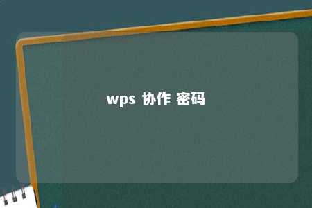 wps 协作 密码 