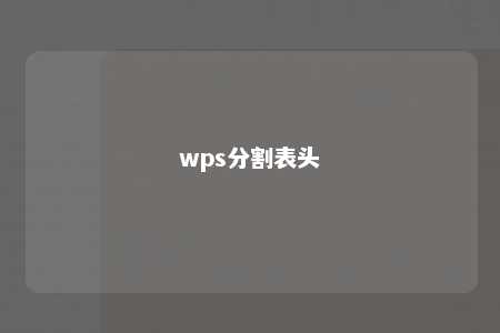 wps分割表头 