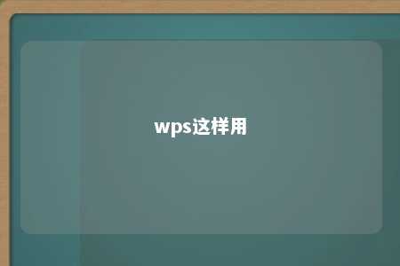 wps这样用 