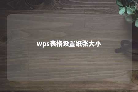 wps表格设置纸张大小