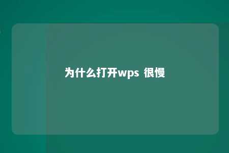 为什么打开wps 很慢 