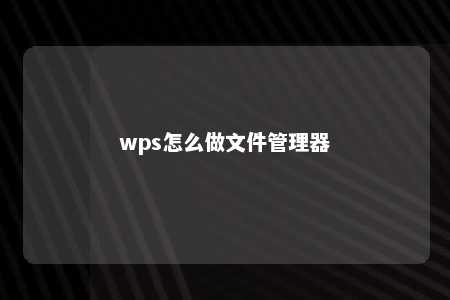 wps怎么做文件管理器 