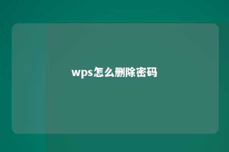 wps怎么删除密码 