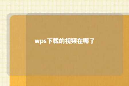 wps下载的视频在哪了