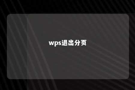 wps退出分页 