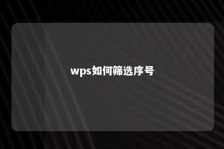 wps如何筛选序号 