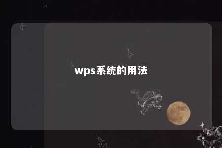 wps系统的用法