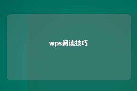 wps阅读技巧 