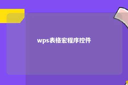 wps表格宏程序控件 