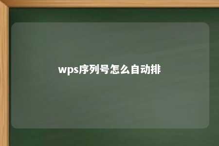 wps序列号怎么自动排 