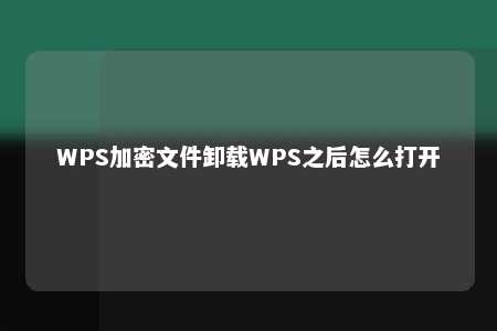 WPS加密文件卸载WPS之后怎么打开