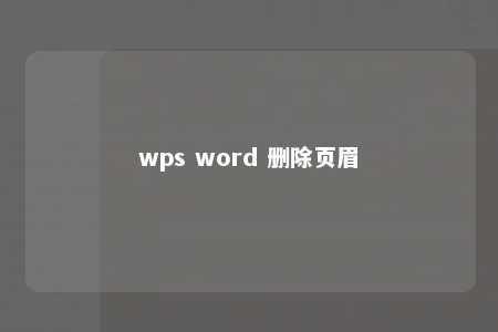 wps word 删除页眉