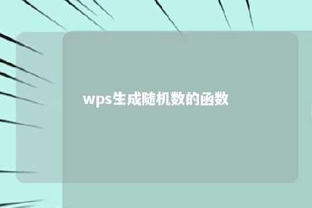 wps生成随机数的函数 