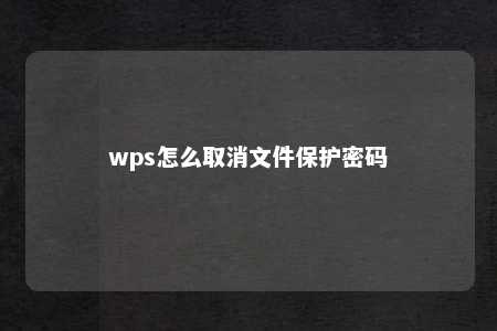 wps怎么取消文件保护密码