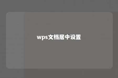 wps文档居中设置 