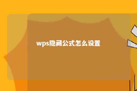 wps隐藏公式怎么设置 