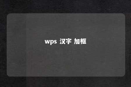 wps 汉字 加框 