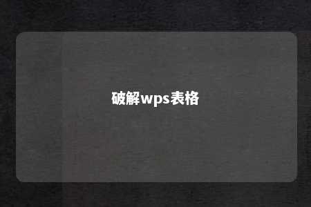 破解wps表格