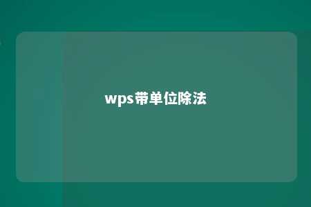 wps带单位除法 