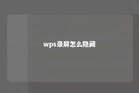 wps录屏怎么隐藏 