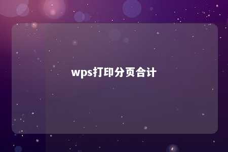 wps打印分页合计 