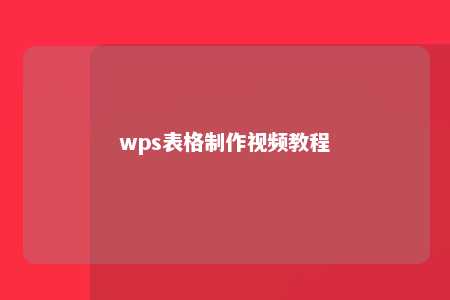 wps表格制作视频教程 