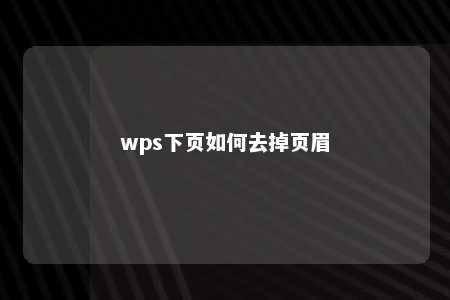 wps下页如何去掉页眉