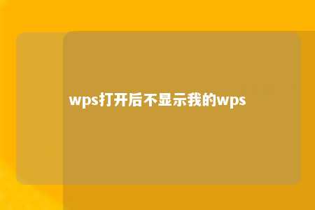 wps打开后不显示我的wps 