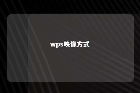 wps映像方式 