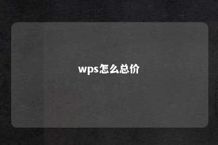 wps怎么总价 