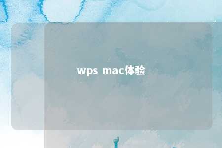 wps mac体验 