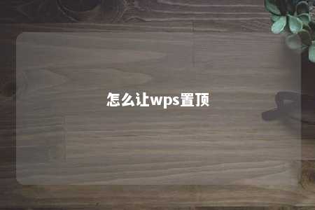 怎么让wps置顶 