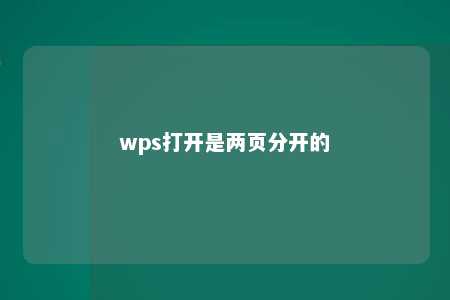 wps打开是两页分开的