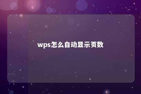 wps怎么自动显示页数 