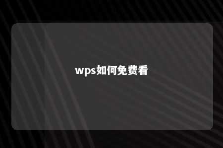 wps如何免费看 