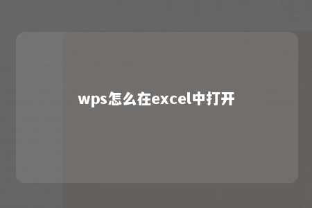 wps怎么在excel中打开 